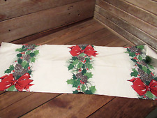 Vintage 1950-60's CHRISTMAS TABLECLOTH With Pine Cones & Holly - Beautiful picture