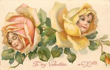 Nister Postcard 2803 Little Girls Faces in Roses Valentines Day Fantasy picture