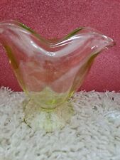 Vtg Yellow Vaseline Depression Glass Fan Shaped  7.5 in. Vase Art Deco picture