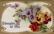 Thoughts of You Postcard Colorful Pansies with a Gold Border 1912 Posted picture