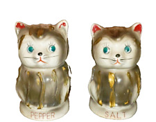 Vintage 1960s Ceramic Tilso Hand-Painted Cat Salt & Pepper Shakers Made in Japan picture