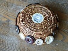 Small Handmade Pine Needle & Buttons Basket 4.5