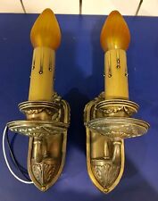 Wired Pair Petite 1920’s Original Brass Patina Wall Sconces 26J picture