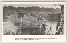 Postcard Vintage Covered Bridge Damaged by 1903 Flood in Uhlerstown, PA picture