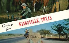 Postcard TX Kingsville Greetings Cowboy Campfire Baby State Sign Vintage PC K609 picture