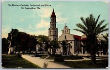 Vtg St Augustine Florida FL Roman Catholic Cathedral & Plaza 1910s View Postcard picture