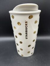 2014 Starbucks Ceramic Gold Polka Dot Collection Travel Mug Tumbler w/ Lid 10 oz picture