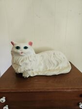 vintage CHALKWARE CAT BANK 1950s MCM white feline very lifelike free US shipping picture