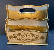 Vintage Italian Florentine Gold  Wood Letter Mail Stationary Holder Caddy picture