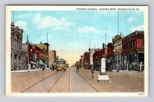Beaver Falls PA-Pennsylvania, Seventh Avenue, Trolley, Shops, Vintage Postcard picture