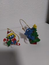 Vtg Figurine Toy 2 Smurfs Christmas Ornaments 1981 Peyo Schleich - Excellent picture