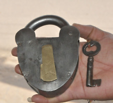 Vintage Star Mark Solid Heavy Iron Handcrafted Padlock, Nice Patina picture