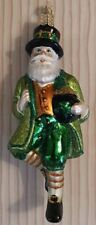 Old World Christmas Santa Leprechaun Blown Glass Ornament Green-Gold picture