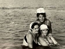 1960s Plus size Three Women Hugging Bikini Sea Snapshot Vintage B&W Photo picture