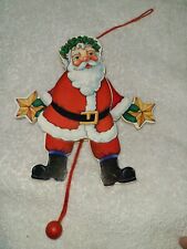 Vintage Pull Cord Santa Claus Christmas Ornament Wooden Taiwan  picture