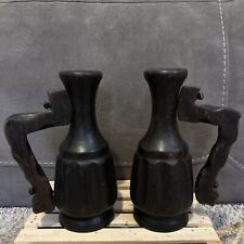 Antique Primitive Hand-Carved Portable Candlestick Holder Hand-Forged Nails RARE picture