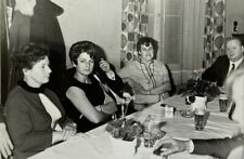 Three Women At Table With Men Arms Crossed B&W Photograph 4 x 5.75 picture