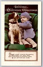 Loving Birthday Greetings~Child W/ Dog In Frame~Emb~Vintage Real Photo Postcard picture