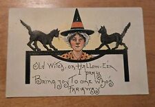 Leubrie & Elkus Series 2231 Halloween Postcard Of Witch Between Two Black Cats picture