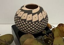 Mata Ortiz Pottery Seed Pot Abigail Marin Geometric Paquime' Black Mexican Art picture