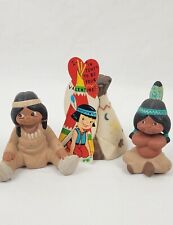 Vintage Native American Ceramic Teepee With 2 Indian Figurines W/ Valentine Card picture