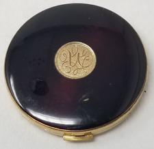 Gold Monogram Enamel Compact Steel Round Black 1960s picture