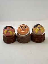 Hand Carved Golf Ball Set Of 3Unique Folk Art Gift Sports Figurine picture