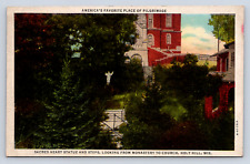 Vintage Postcard Holy Hill Wisconsin Sacred Heart Statue Pilgrimage picture
