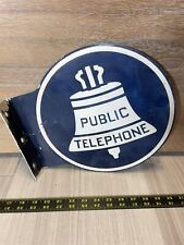 c1940’s Public Telephone Double Sided Flanged Hanging Sign 13” x 11” picture