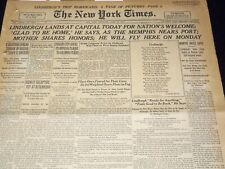 1927 JUNE 11 NEW YORK TIMES NEWSPAPER - LINDBERGH LANDS AT CAPITAL - NT 9549 picture