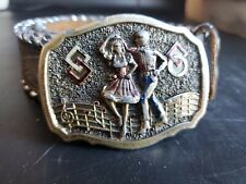Vintage  Square Dancing Pewter Buckle with Leather Belt picture