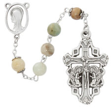 Amazonite Adoration Rosary 8mm Gemstone Beads Silver OX Praying Angel Crucifix picture