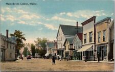 LISBON, Maine Postcard MAIN STREET Downtown Scene - Curteich c1910s Unused picture