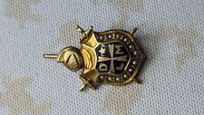 Vintage Demolay 10K top Pin Pearls Masonic Youth Blue Enamel Guard Pin Gem Mint picture