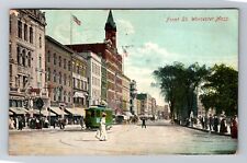 Worcester, MA-Massachusetts, Busy Front Street c1908, Vintage Souvenir Postcard picture