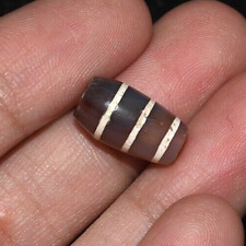 Genuine Ancient Etched Carnelian Stone Bead with 3 Stripes in good Condition picture