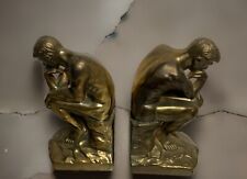 Vtg 1928 NUA Statue THE THINKER Thinking Man Metal Brass Bronze Finish Bookends picture