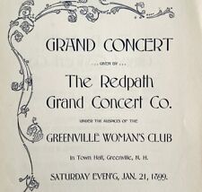 1899 Redpath Grand Concert Victorian Program Greenville NH Womans Club DWDD17 picture