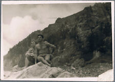 Affectionate Handsome young men couple hug love gay int vtg photo picture
