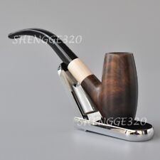 Ebony Wooden Tobacco Pipe Spindle Chimney Smooth Surface Long Bent Stem picture
