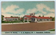 BAKERSFIELD, CA  ~ Roadside Highway 99 ~SANTA FE MOTEL 1954 Kern County Postcard picture