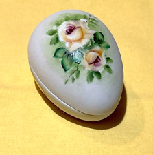 Vtg ANDREA By SADEK Egg Shaped Trinket Box Painted Roses, BISQUE Porcelain picture