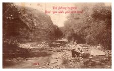 Vintage Post card 1912 Sullivan Indiana Fishing Man in Creek Posted picture