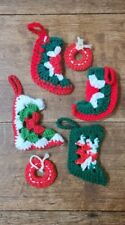 Vintage Lot Of 6 Handmade Crochet Christmas Ornaments Stockings Wreaths  picture