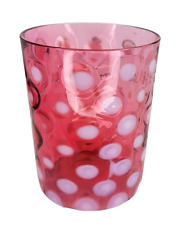 Antique Early Fenton Glass Tumbler Opalescent Cranberry Red Coin Spot Dot picture