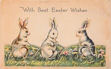 Antique Easter Card Bunny Rabbit White Picket Fence Hula Hoops Vtg Postcard W3 picture