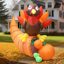5 Ft Thanksgiving Inflatable Turkey on Cornucopia; LED Light up Blow up Turkey f picture