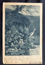 Fantasy Foreign OLD Post Card: Signed LANG: STORK & BABBIES on LILLYPADS  #9110 picture