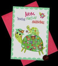 MOTHER'S DAY Turtles Hat Flowers Shells Flower - GLITTERED - Greeting Card picture