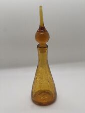 Pilgrim Glass Amber Crackle Decanter With Flame Stopper  21 picture